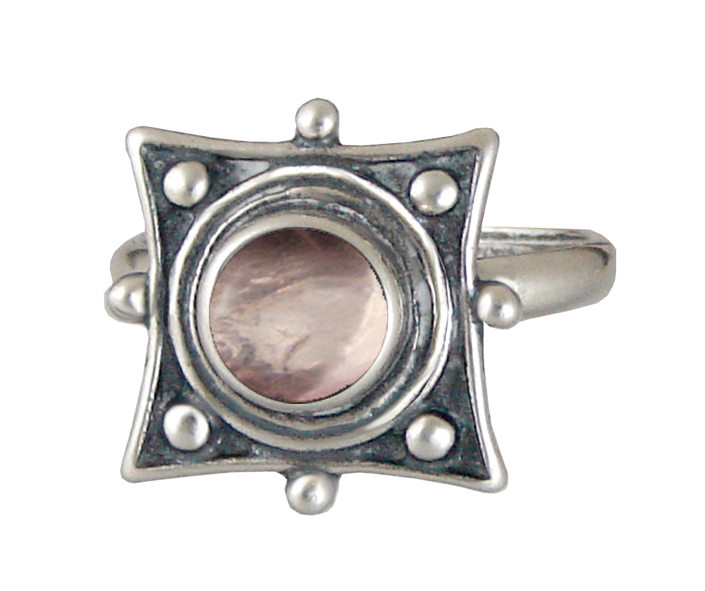 Sterling Silver Art Deco Style Gemstone Ring With Rose Quartz Size 6